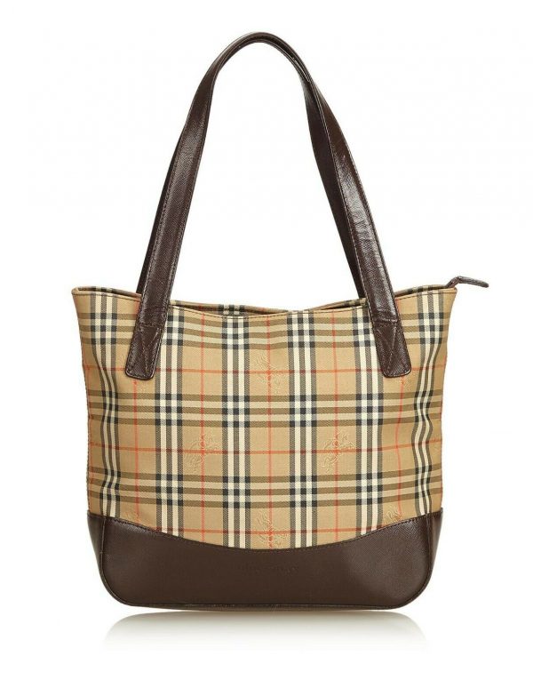 Burberry Plaid Canvas Tote Bag