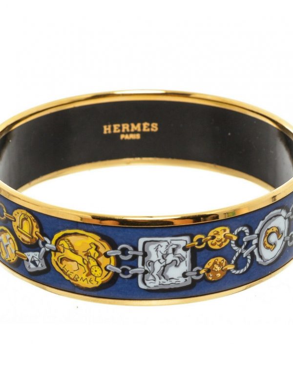 Hermes Blue Multicolour Wide Enamel Bangle Bracelet