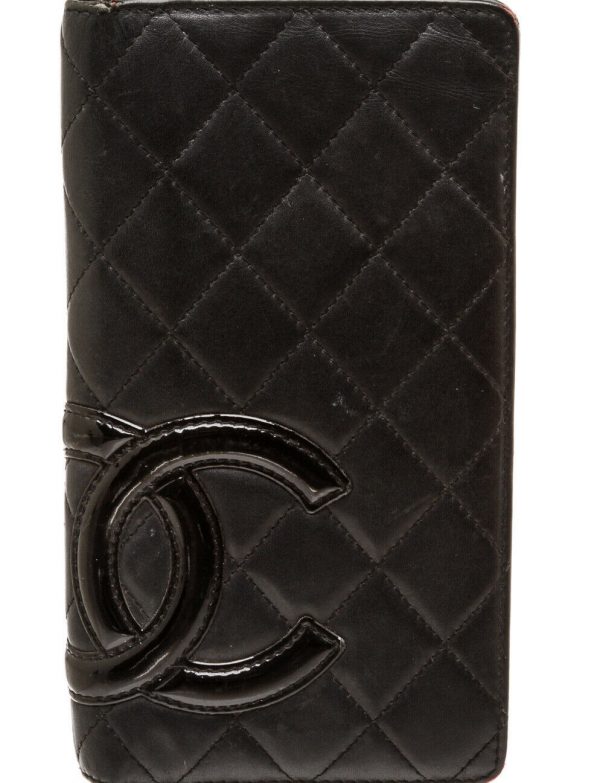 Chanel Black Pink Lambskin Leather Cambon Yen Wallet