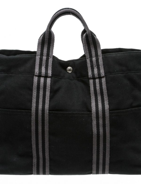 Hermes Black Grey Canvas Sac Fourre MM Tote Bag