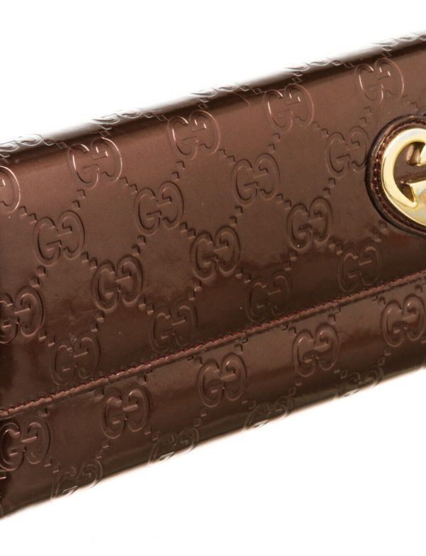 Gucci Metallic Burgundy Patent Leather Interlocking GG Heart Long Wallet