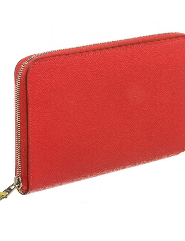 Hermes Rouge Red Piment Epsom Leather Silk'In Classic Wallet