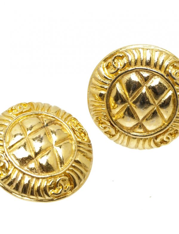 Chanel Vintage Quilted Logo Clip-on Earrings