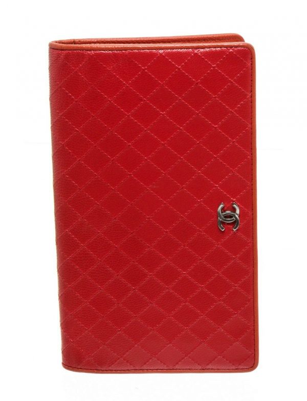 Chanel Red Leather Stitched Long Wallet
