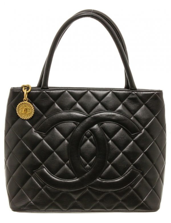 Chanel Black Calfskin Leather Medallion Tote Bag