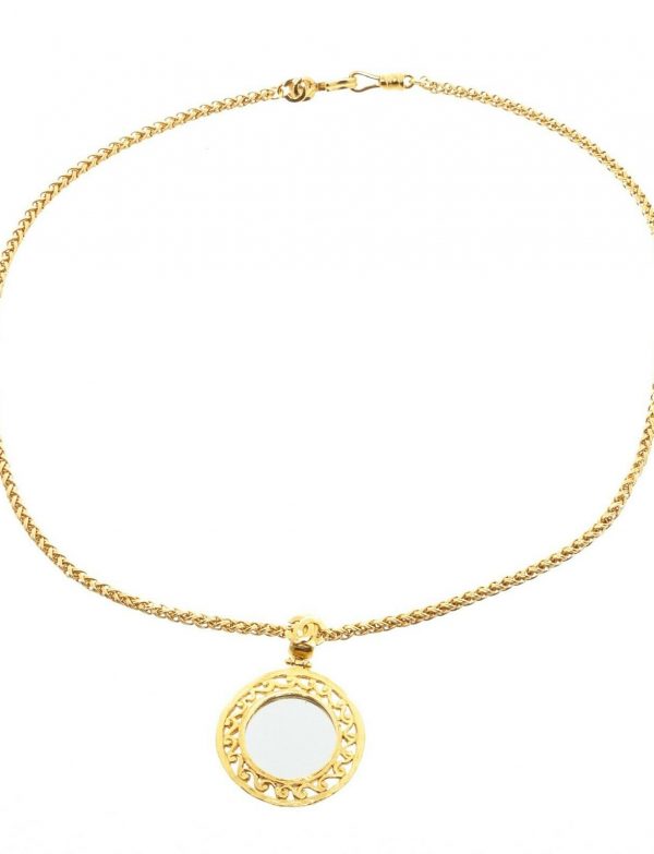 Chanel Gold Chain CC Mirror Drop Pendant Vintage Necklace 95A