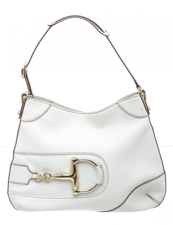 Gucci White Leather Horsebit Hobo Handbag