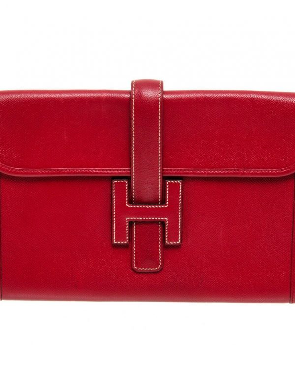 Hermes Red Ardennes Leather Jige Clutch Bag