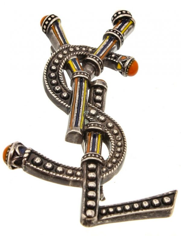 YSL Saint Laurent Silver Opyum Berber Logo Brooch