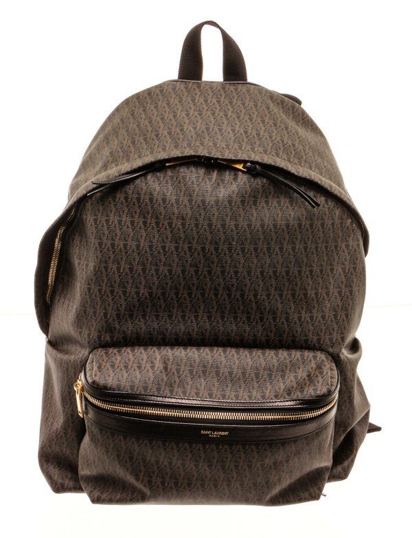 YSL Black Multicolour Leather-Trimmed Monogram Backpack