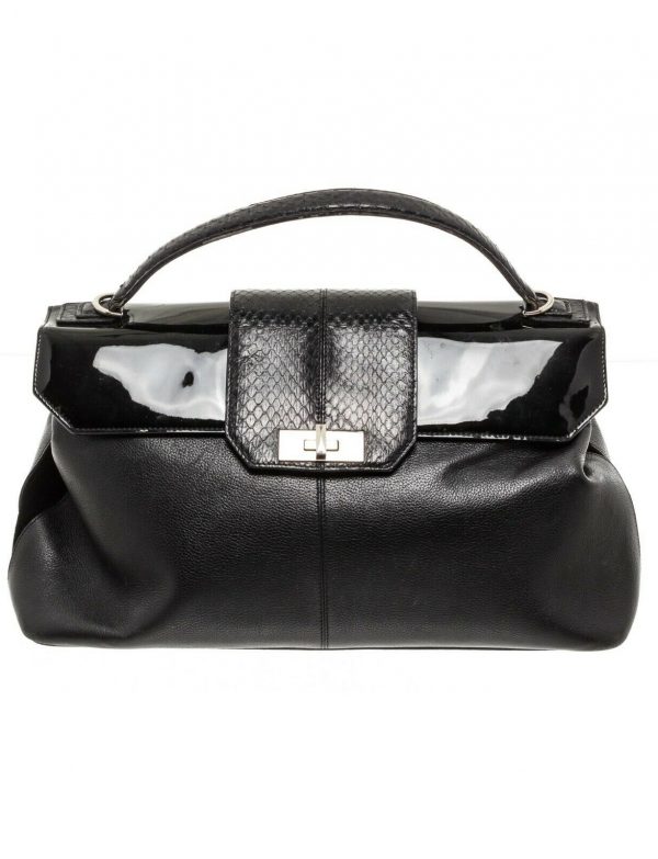 Cartier Black Leather Snakeskin Top Handle Bag
